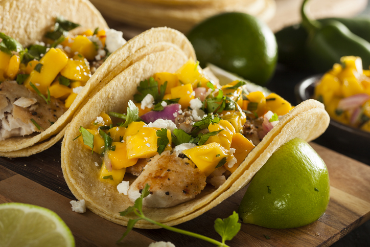 Homemade Baja Fish Tacos with Mango Salsa and Chips