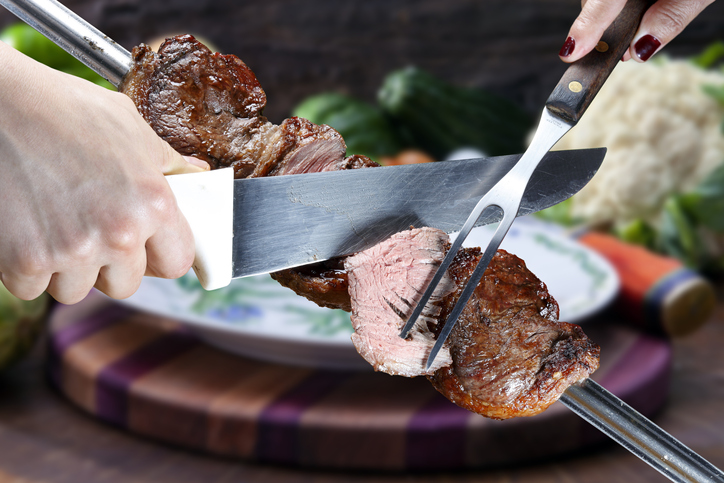 Steak rotisserie at the steakhouse, sliced picanha